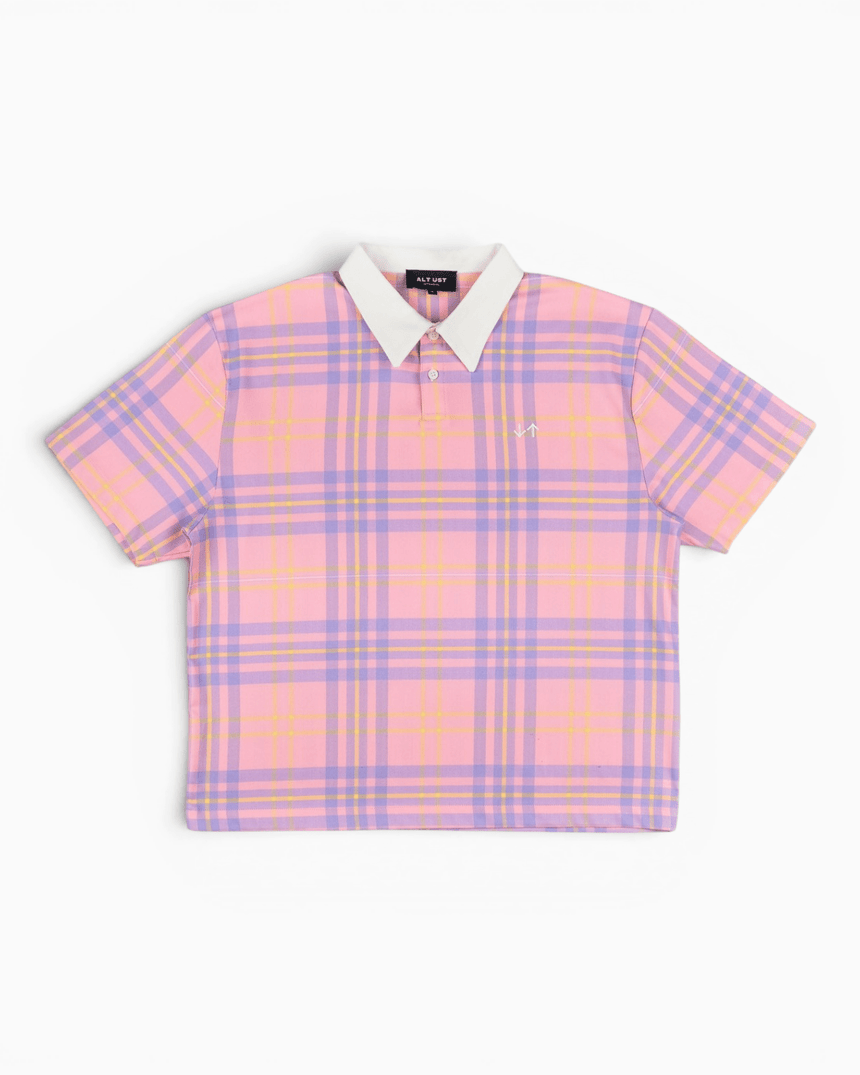 Alt Üst Plaid Polo T-Shirt Pink