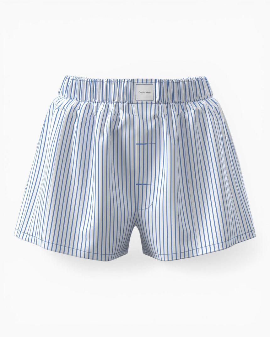 Calvin Klein Logo Patch Poplin Kadın Şort Sera Stripe/Blue Descent