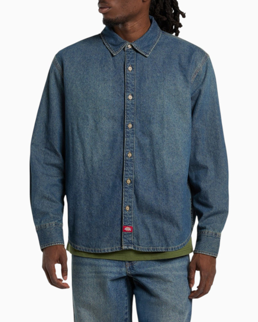 Dickies Lightweight Denim LS Erkek Gömlek Khaki Tinted Blue