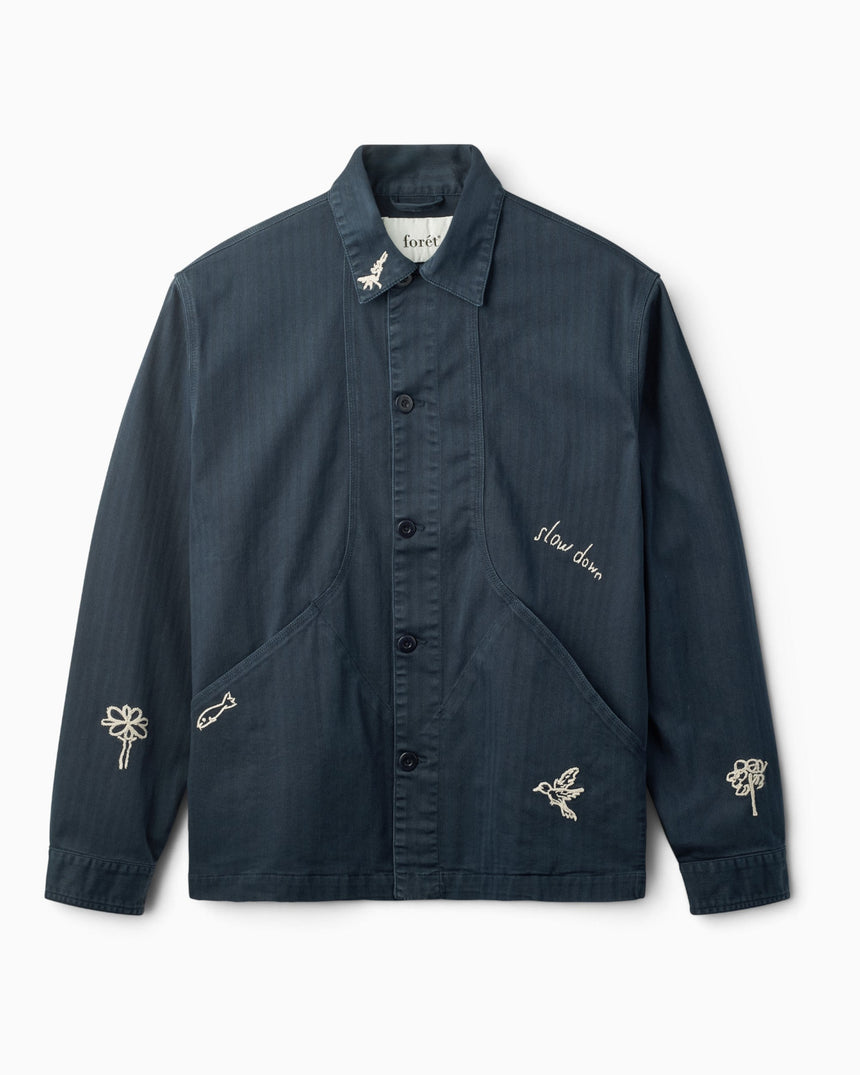 Forét Berry Herringbone Embroidery Erkek Gömlek Ceket Navy