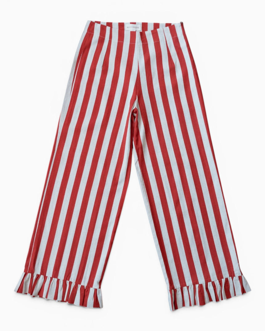 Mama in Love Frill Stripes Kadın Pantolon Krem/Kiremit