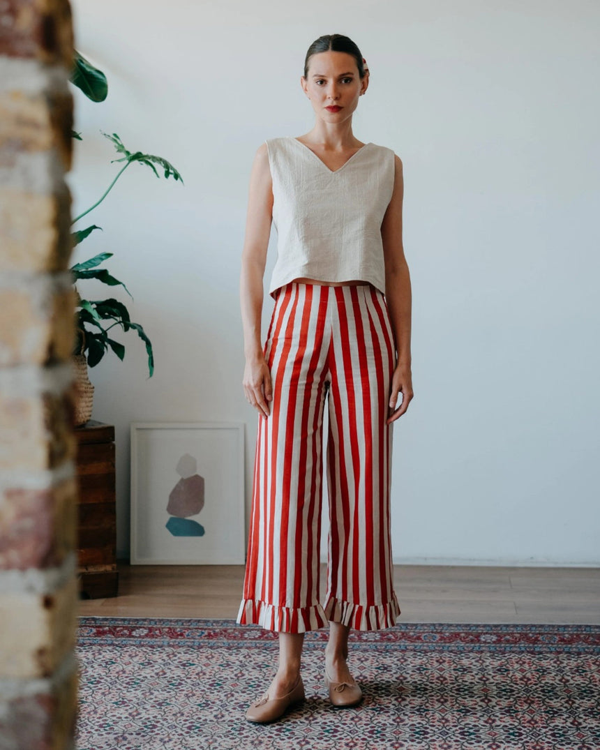 Mama in Love Frill Stripes Kadın Pantolon