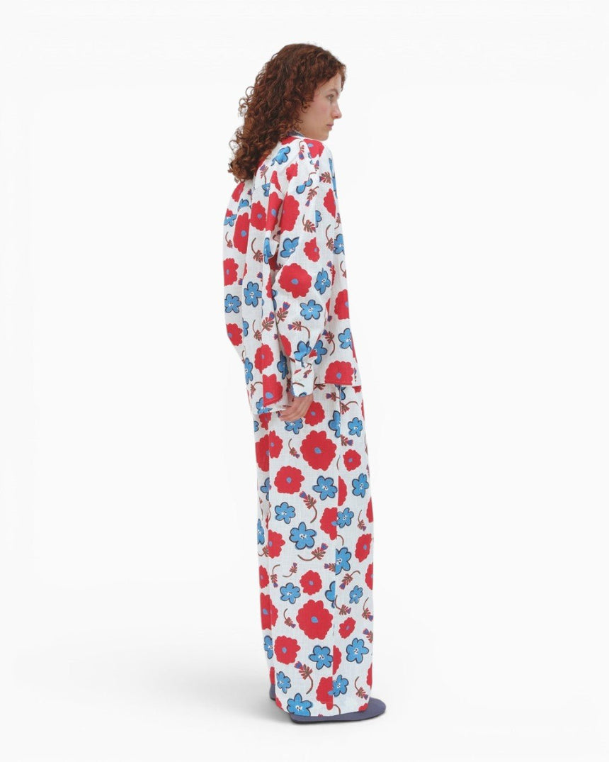 PEMY Red Flower Düz Kesim Geniş Kadın Pantolon