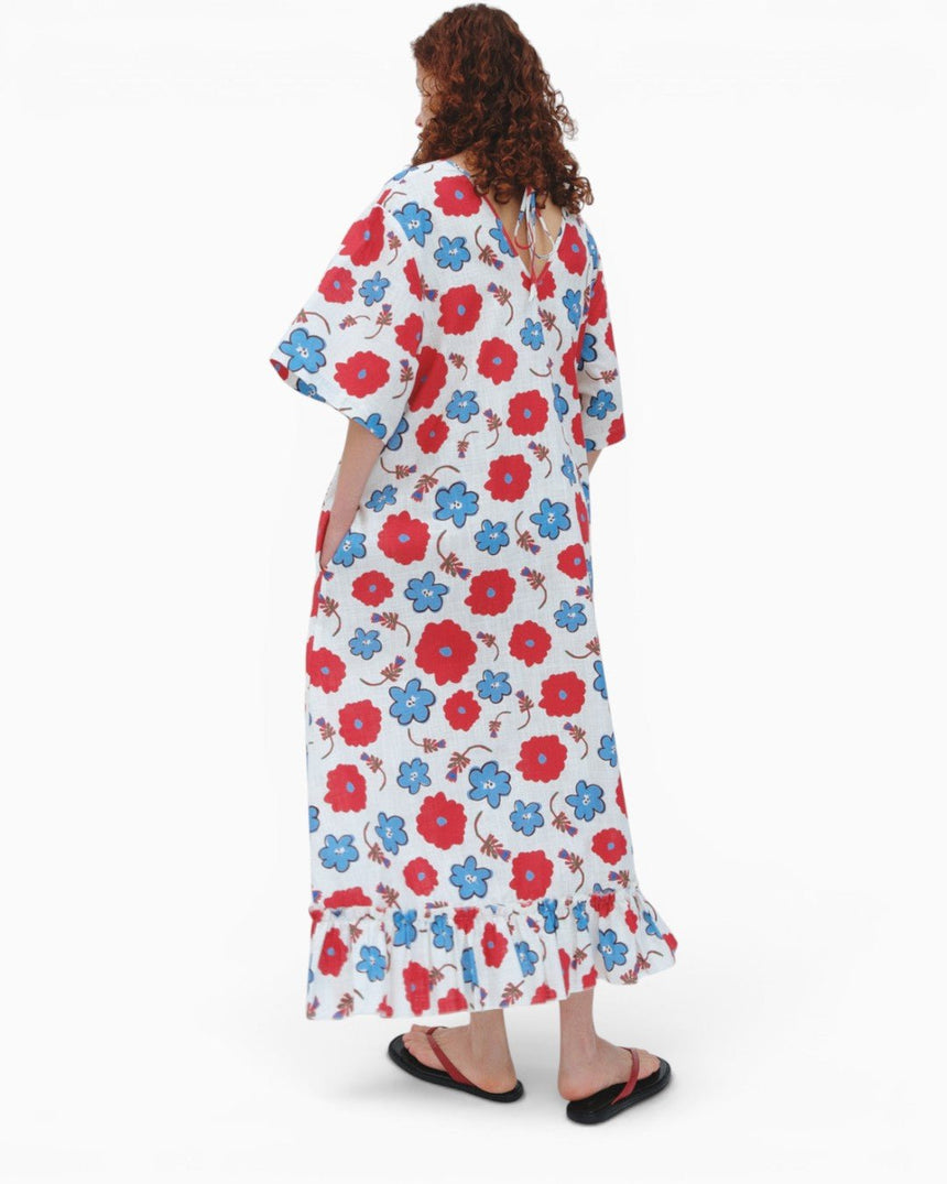 PEMY Red Flower Uzun Kadın Elbise