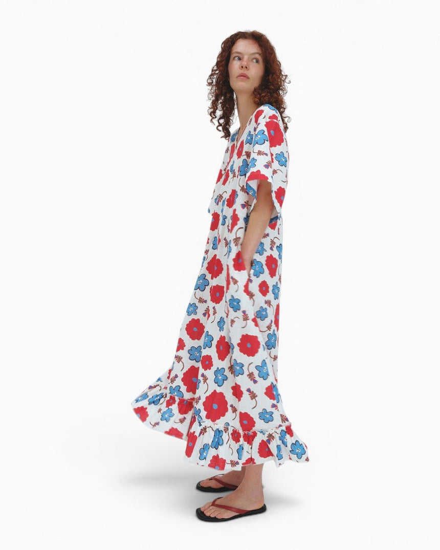 PEMY Red Flower Uzun Kadın Elbise