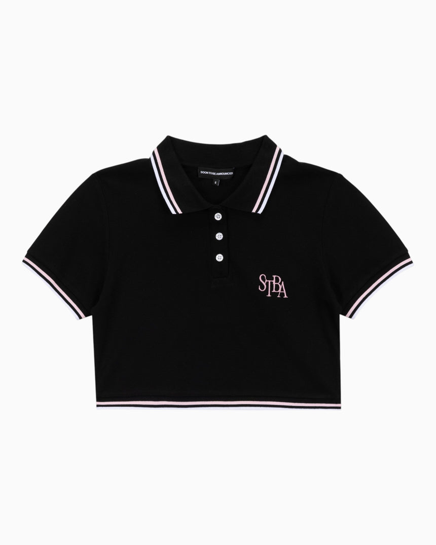 Soon To Be Announced Tennis Academy Crop Kadın Polo T-Shirt Black