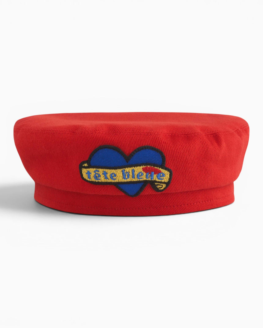 tête bleue Coeur Canvas French Beret Red