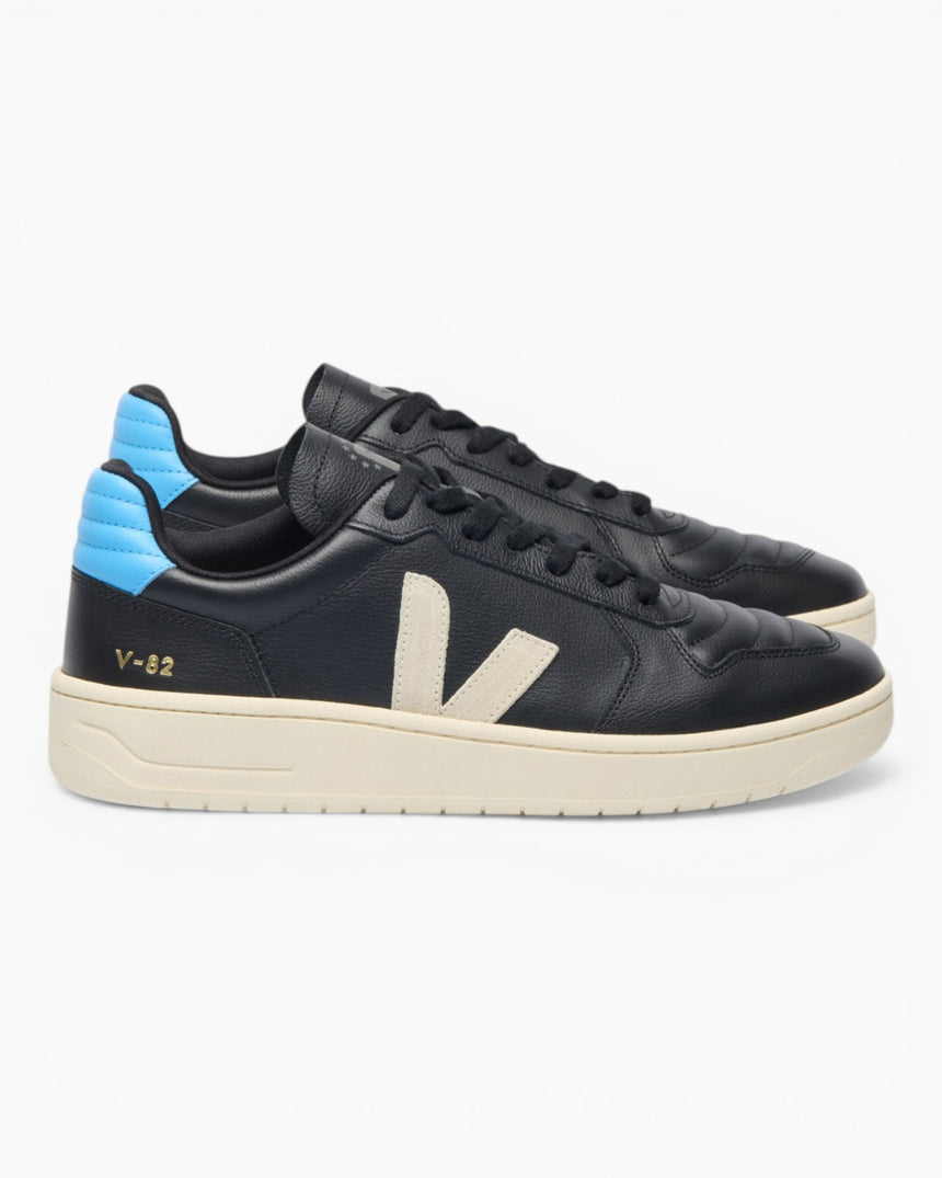 VEJA V-82 II Grained Leather Erkek Sneaker Black Pierre/Aqua