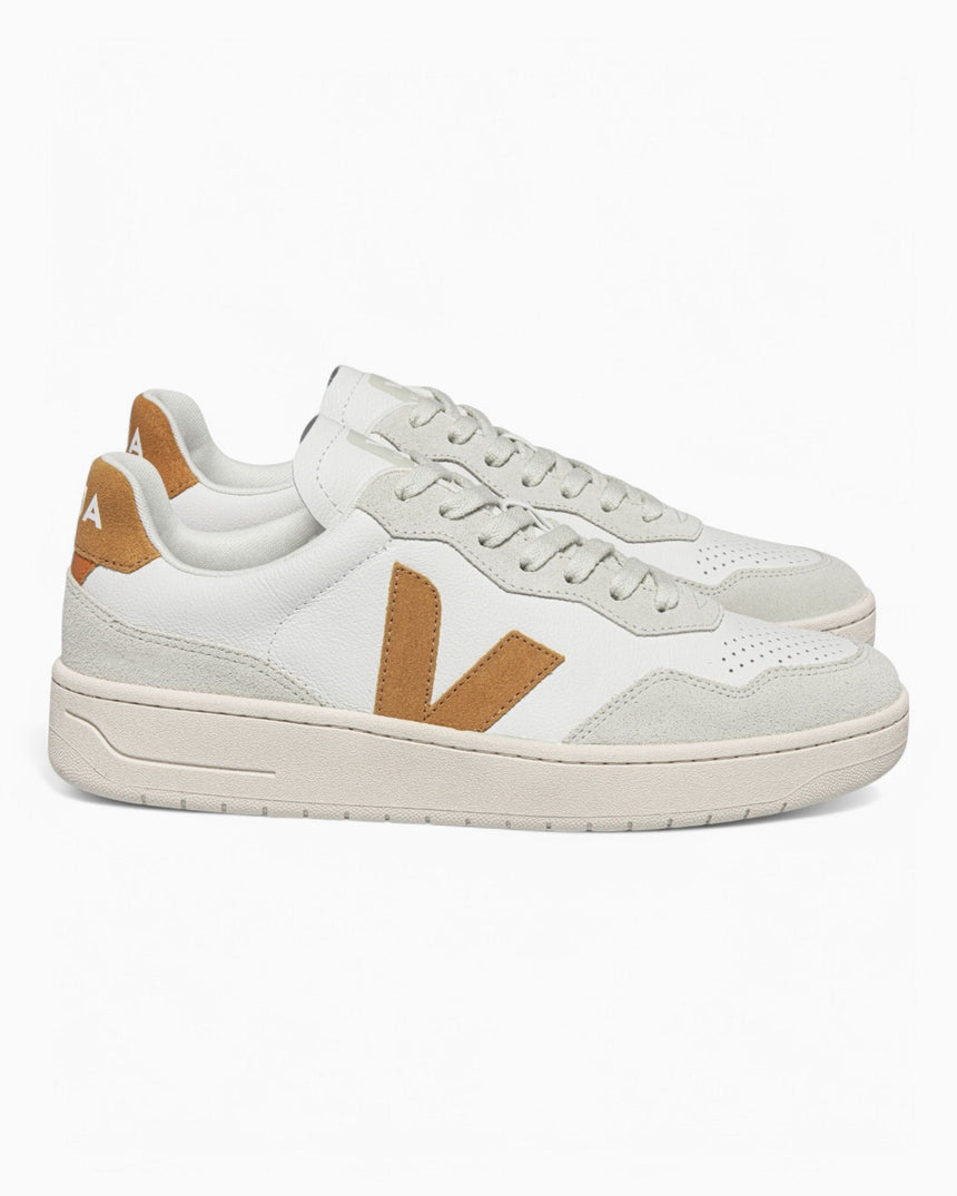 VEJA V-90 Leather Suede Logo Erkek Sneaker Extra White/Umber