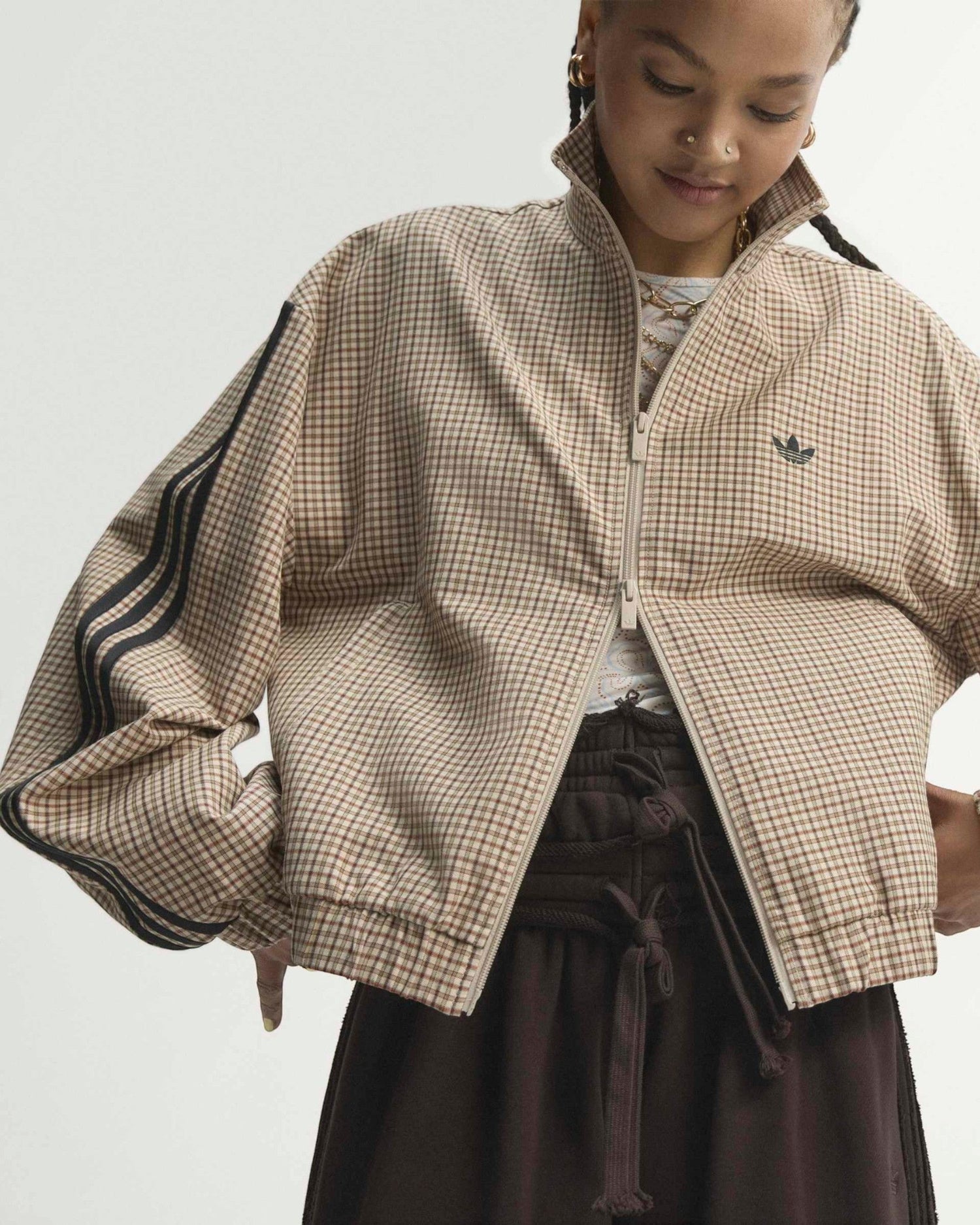 adidas Originals Badigirl Checks Track Top Kadın Ceket Crystal Linen/Aurora Coffee/Orbit Green/Vermillion
