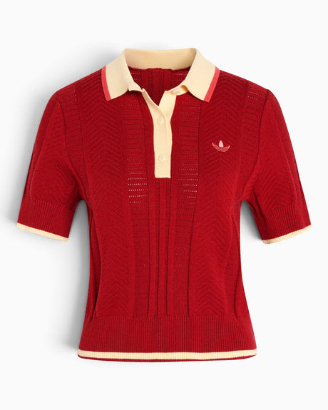 adidas Originals Cable Knit Cali Kadın Polo T-Shirt Team Victory Red