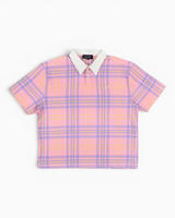 Alt Üst Plaid Polo T-Shirt Pink