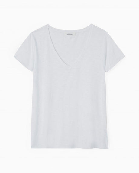 American Vintage Jacksonville Kadın V-Neck T-Shirt Blanc