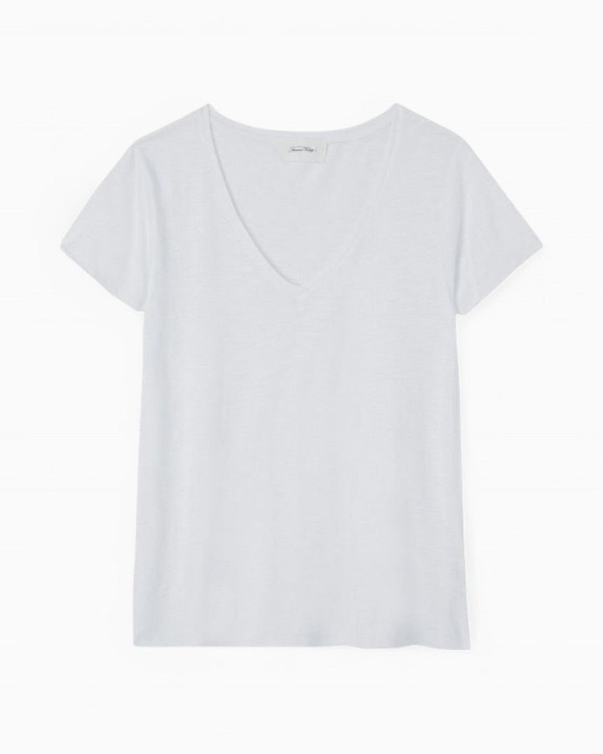 American Vintage Jacksonville Kadın V-Neck T-Shirt Blanc