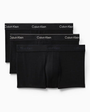 Calvin Klein Low Rise Trunk 3PK Icon Cotton Stretch - Erkek B-White/Heavenly Iris Logo/B-White
