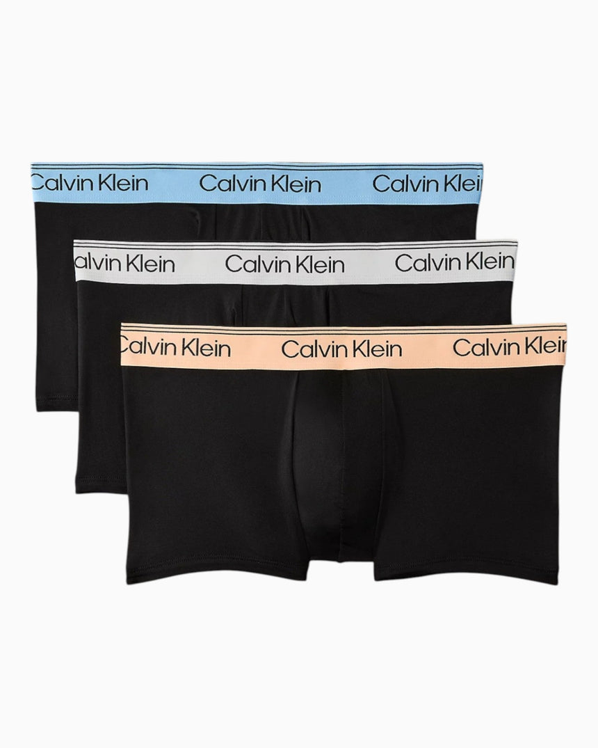 Calvin Klein Low Rise Trunk 3PK Microfiber Stretch - Erkek Black Bodies w/ Gulf Blue/Light Cas