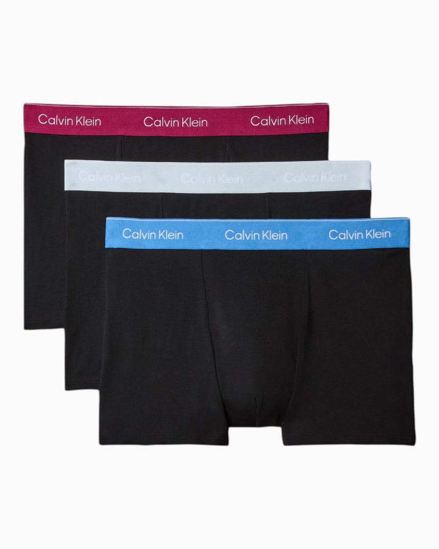 Calvin Klein Relaxed Trunks 3PK Icon Cotton Stretch - Erkek Black Bodies w/ Poseidon Blue/Plein