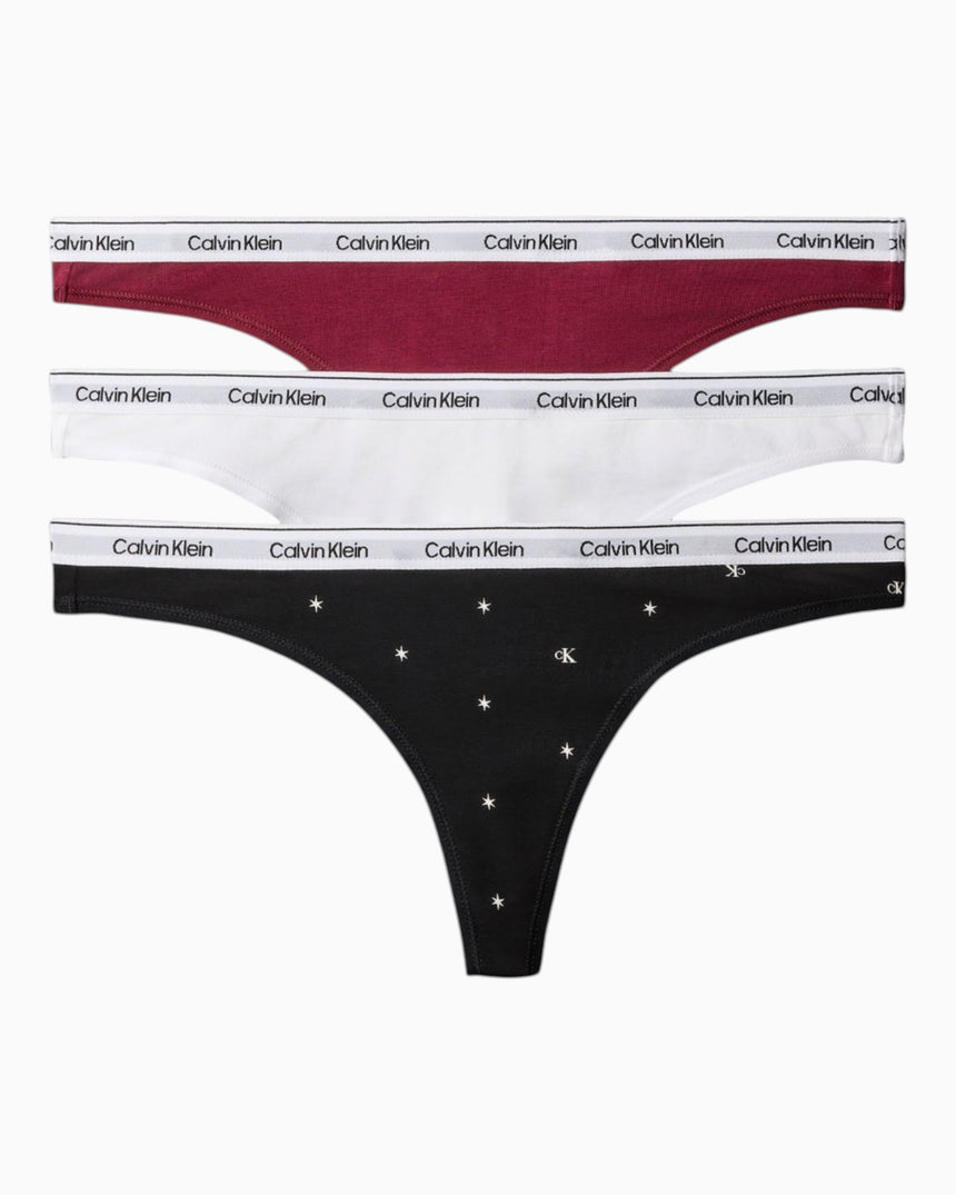 Calvin Klein Thong 3PK Modern Logo - Kadın Established Red/Classic White/Seein