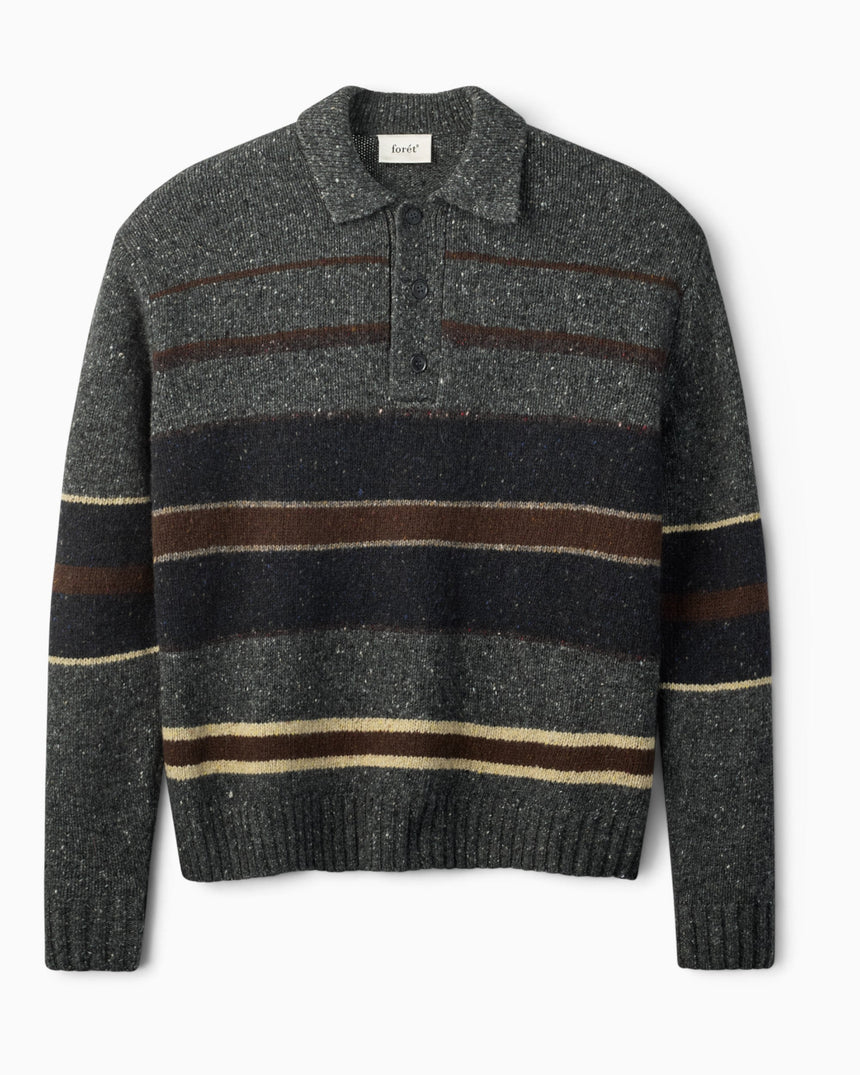 Forét Dawn Stripe Knit Polo Erkek Triko Grey Melange