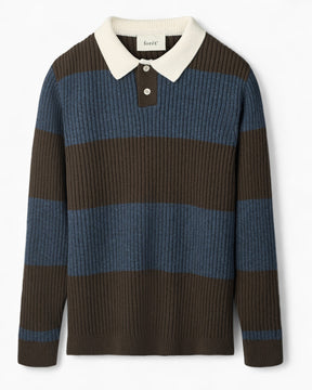 Forét Sow Rib Polo Erkek Triko Blue/Brown