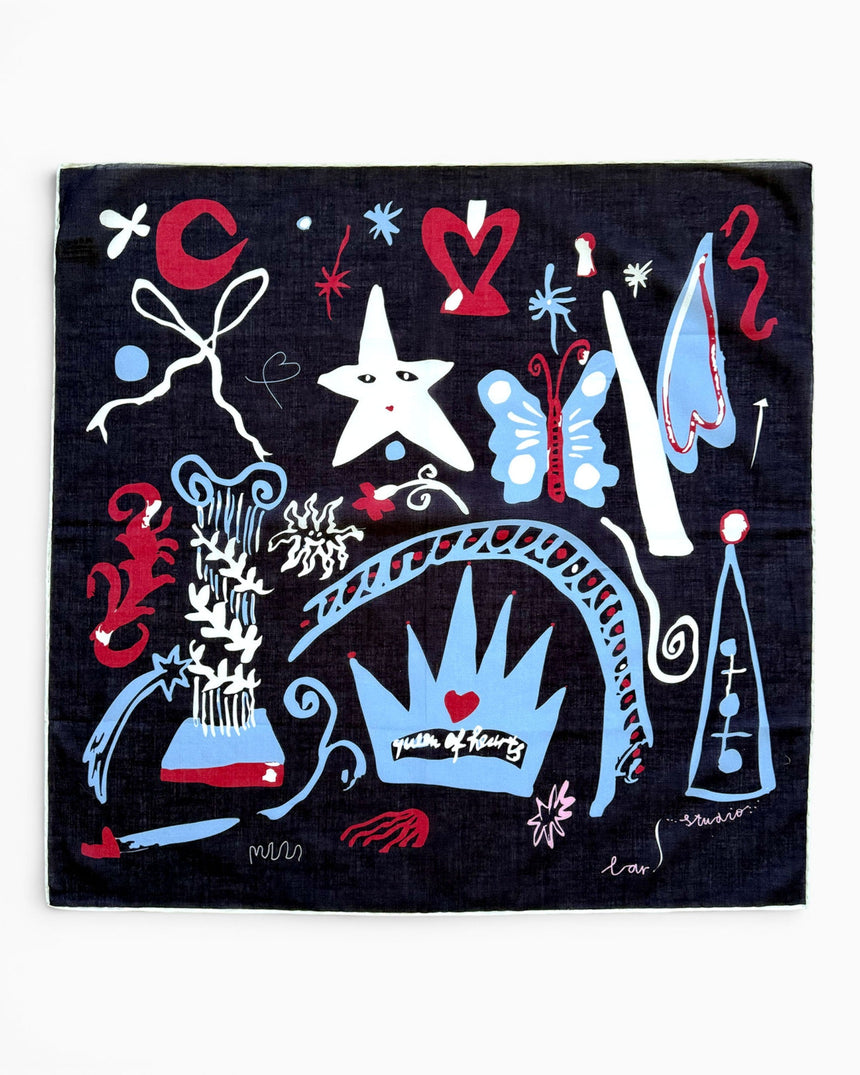 Lar Studio Queen of Hearts 52 x 52 Bandana Navy