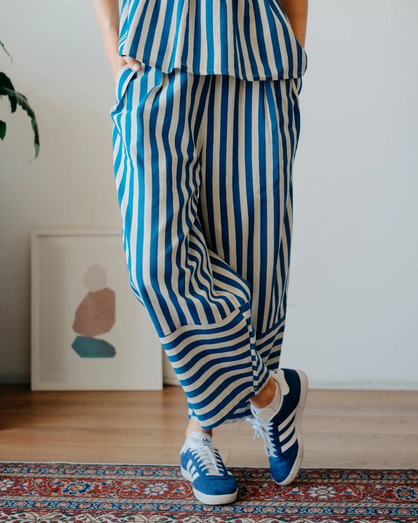 Mama in Love Barrel Kadın Pantolon Mavi/Krem