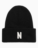 Norse Projects Merino Lambswool Rib N Logo Beanie Black