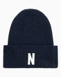 Norse Projects Merino Lambswool Rib N Logo Beanie Dark Navy