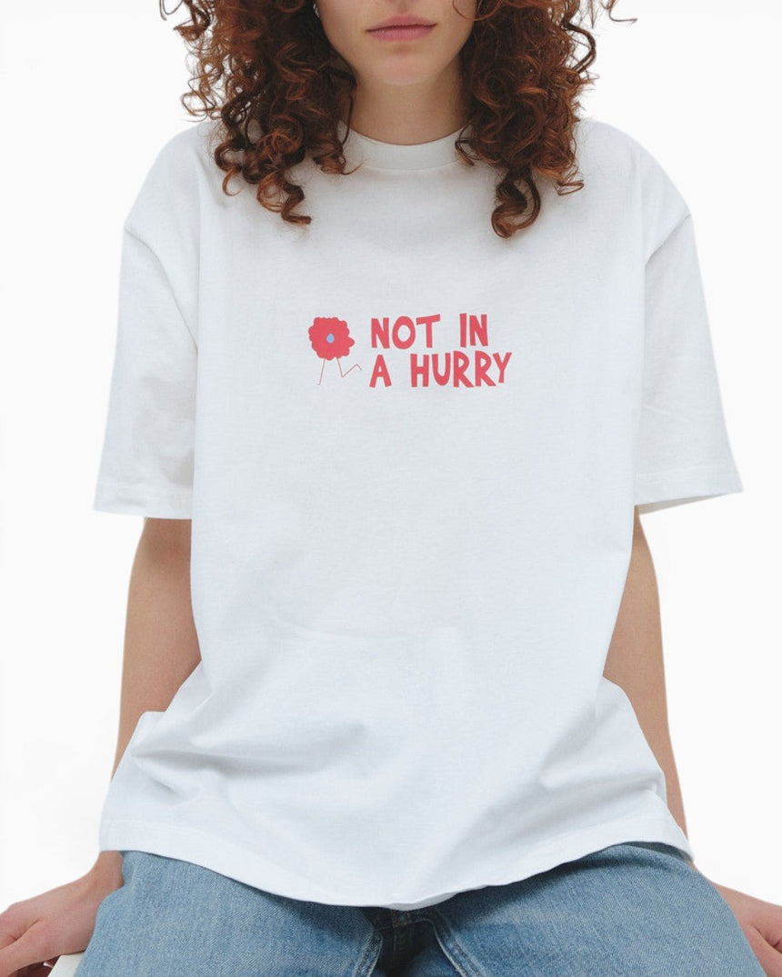 PEMY Not In A Hurry Oversize Kadın T-Shirt White