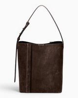 SAYÉS Large Tote Plissé Suede Kadın Omuz Çantası Dark Brown
