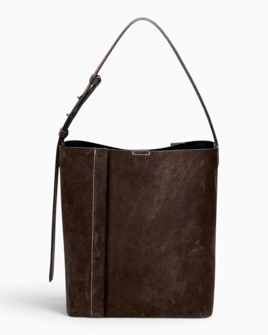 SAYÉS Large Tote Plissé Suede Kadın Omuz Çantası Dark Brown