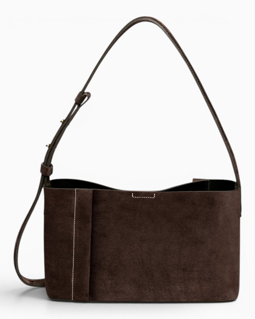 SAYÉS Small Tote Plissé Suede Kadın Omuz Çantası Dark Brown