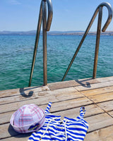 tête bleue Yvette Sailor Heart-Patch Dixie Cup - Hand-Drawn Plaid Linen