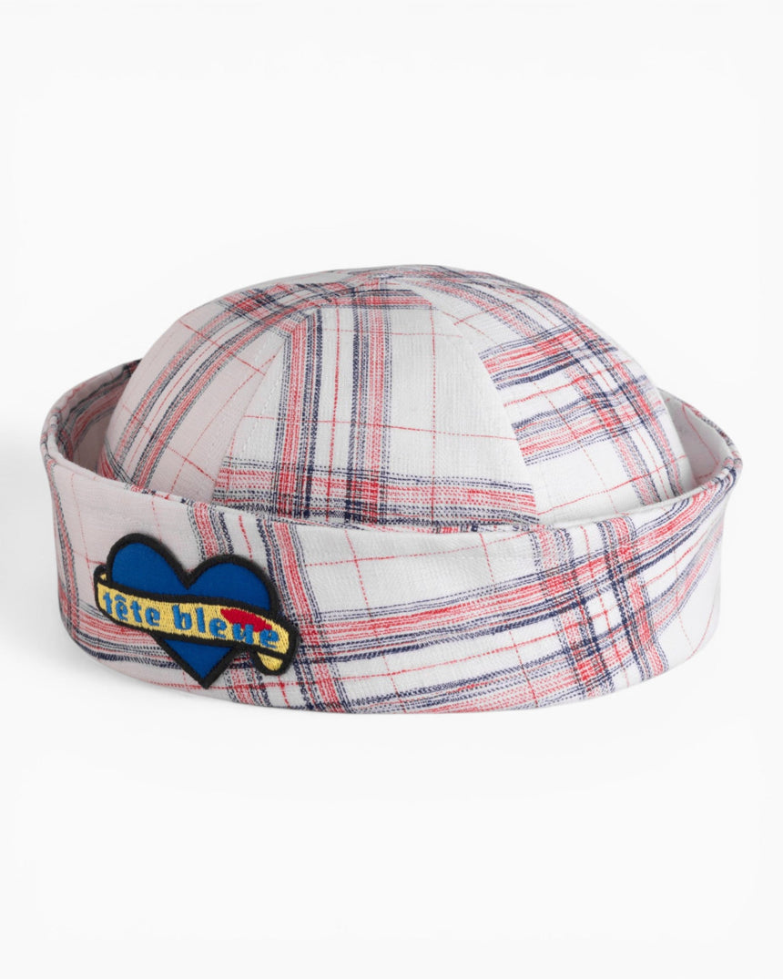 tête bleue Yvette Sailor Heart-Patch Dixie Cup - Hand-Drawn Plaid Linen