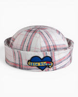 tête bleue Yvette Sailor Heart-Patch Dixie Cup - Hand-Drawn Plaid Linen Ecru