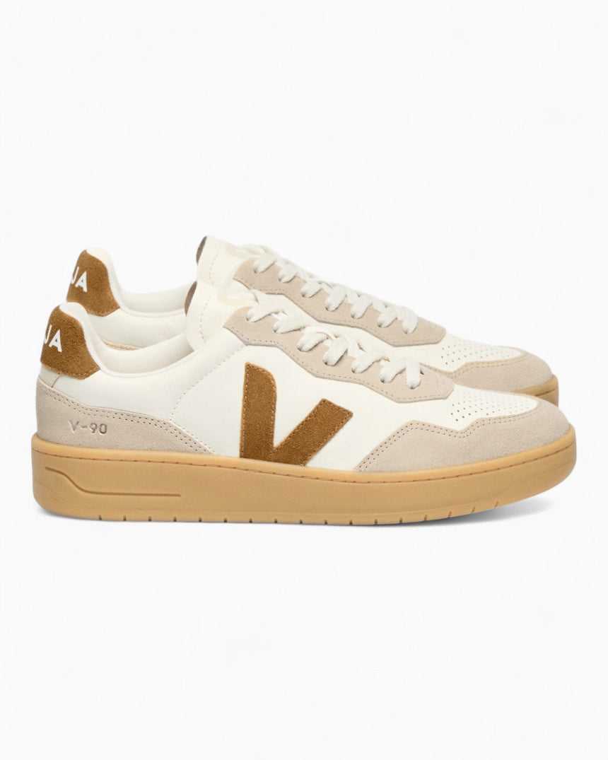 VEJA V-90 Leather Suede Logo Kadın Sneaker Pure Camel/Almond Natural
